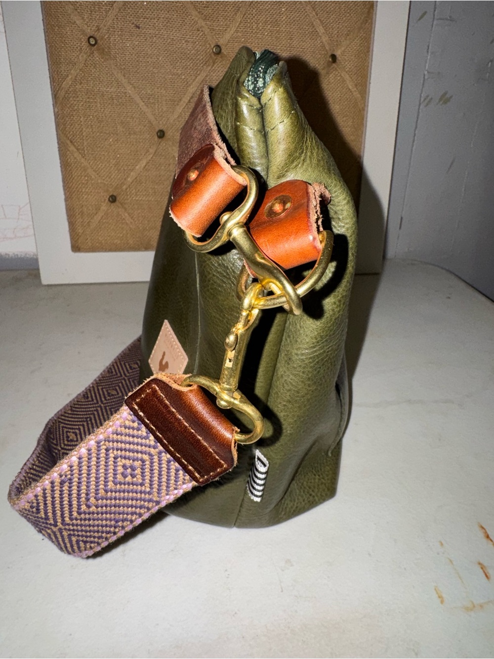 Meanwhile Back On The Farm Hunter Green Leather Crossbody Shoulder Bag - Picture 4 of 9